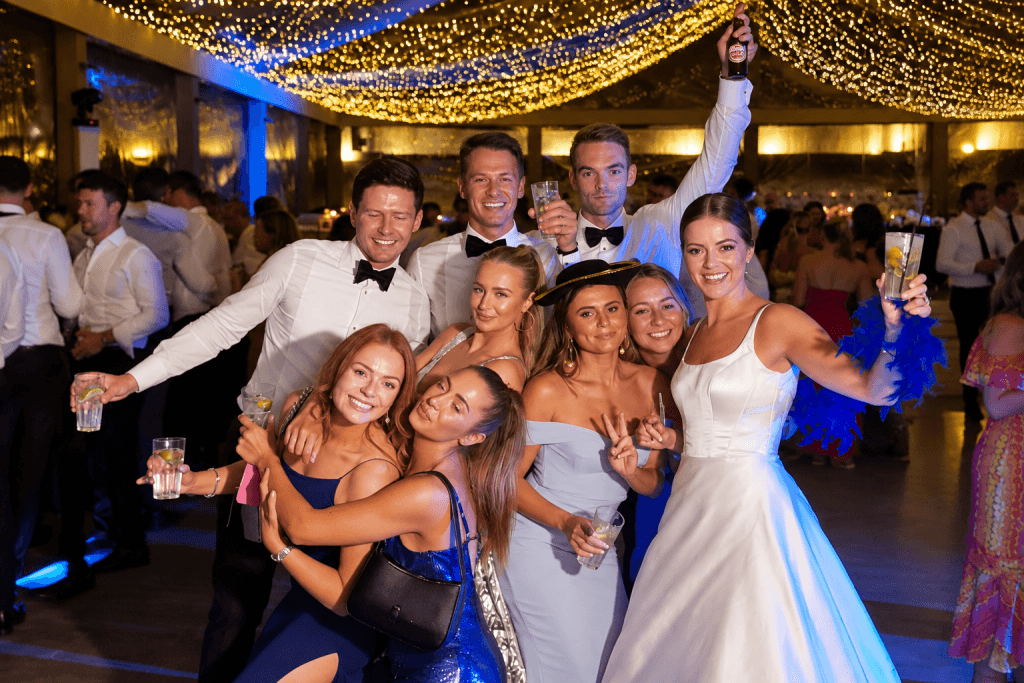 Wedding photo booth in Lisbon with guests celebrating at a wedding