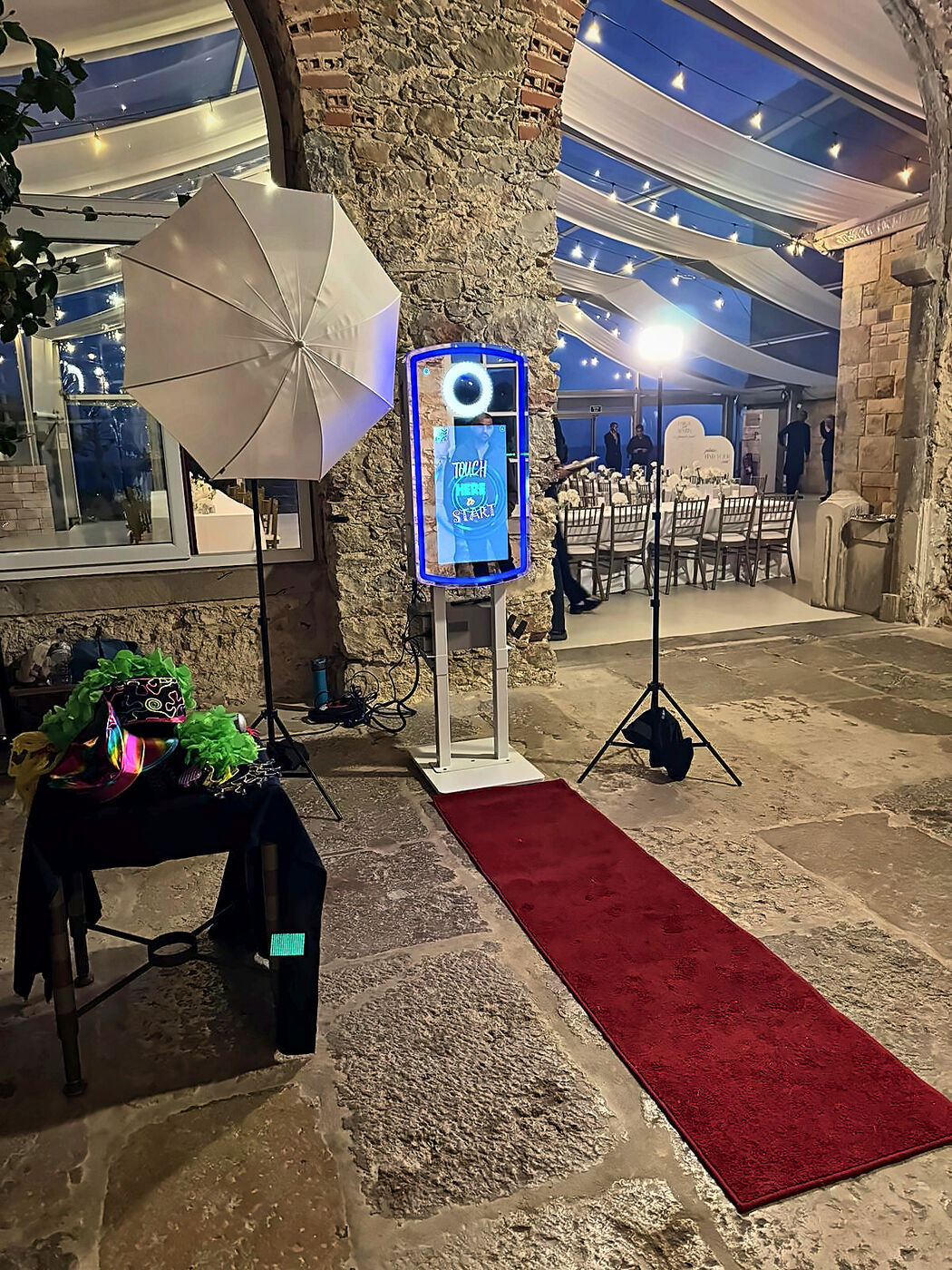 Photo booth rental in Lisbon with props and red carpet
