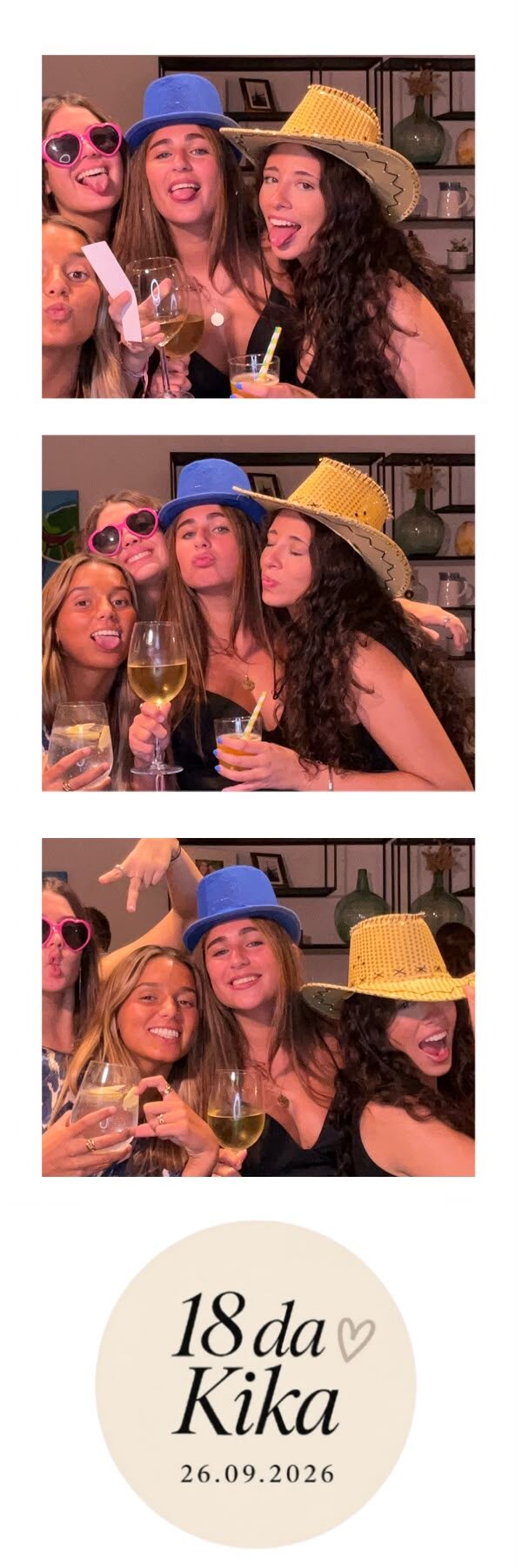 Photo strip from an 18th birthday party with a white frame